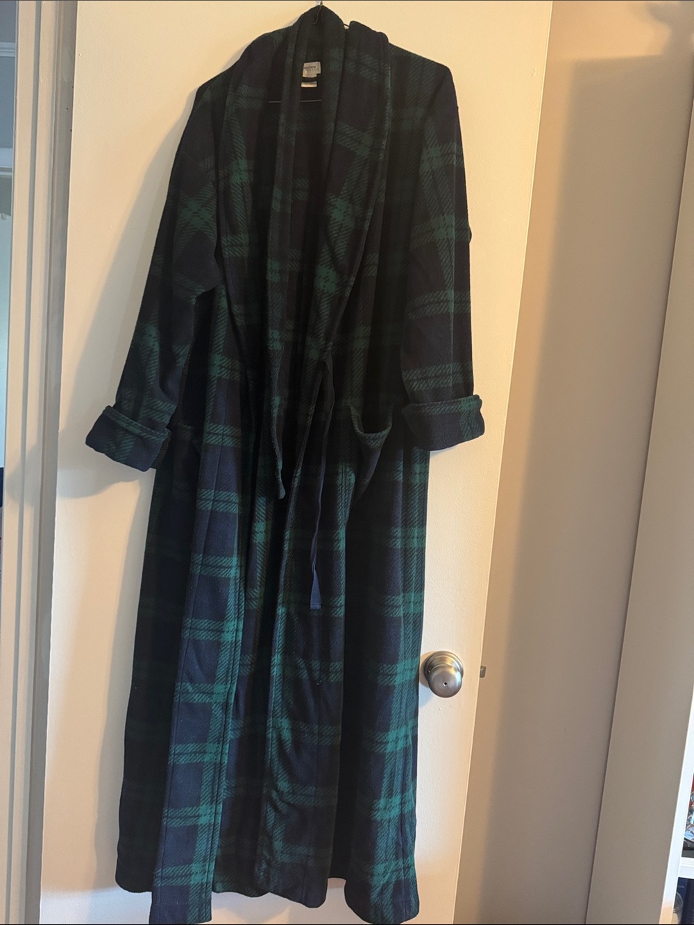 Nordstrom Navy & Green Plaid Robe with Self-Tie